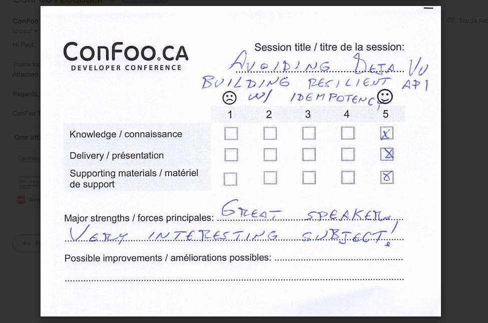 Feedback form completed