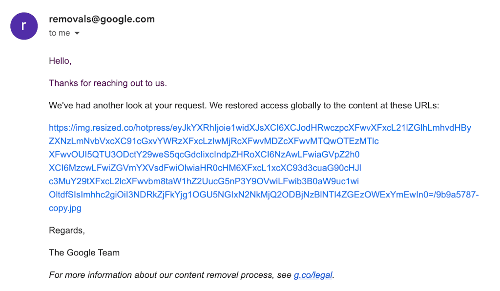Google confirm restoration of content