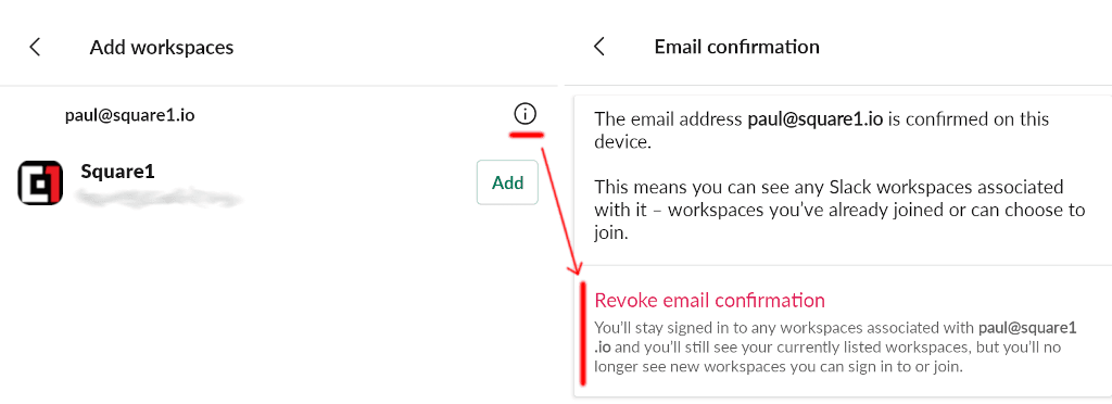 Revoke confirmation for the mobile device